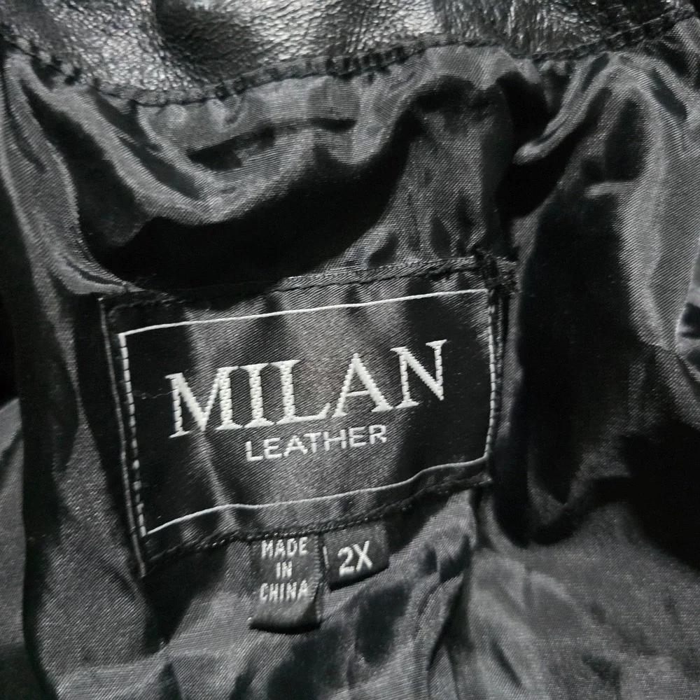 Milan Leather Bomber Jacket Mens 2X Black Patchwork Genuine Leather Moto Coat